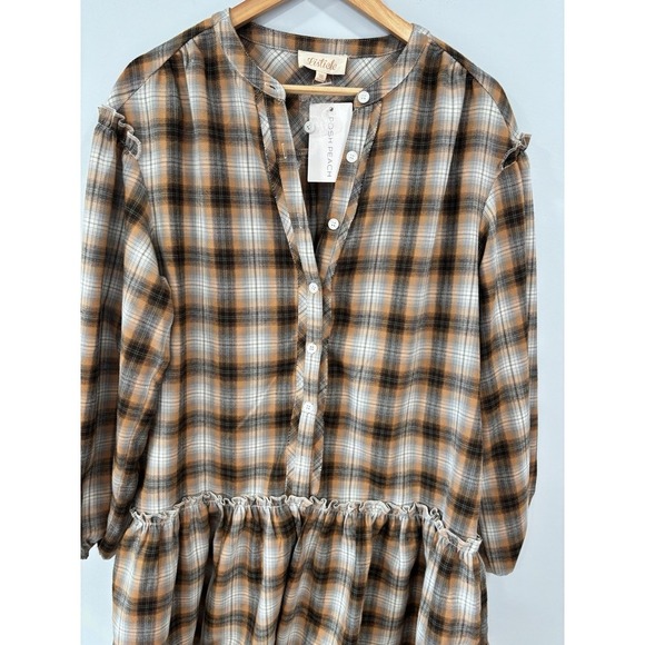 NEW Listicle Plaid Peplum Style Dress Size Medium Flannel Cottagecore Prairie - Picture 9 of 9